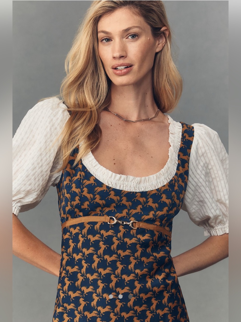 NWT! Anthropologie x Maeve Twofer Mini Horse Dress Sz XS Brown Horse - Picture 2 of 7